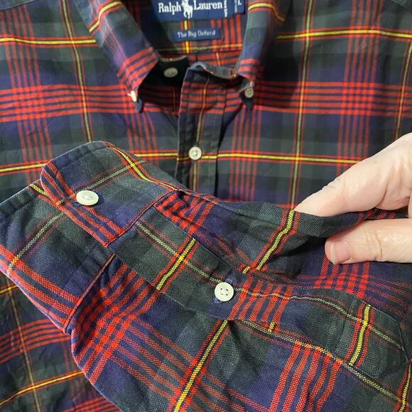 Vintage Ralph Lauren The Big Oxford Red Navy Plaid Shirt Men’s L 100% cotton - Picture 4 of 5